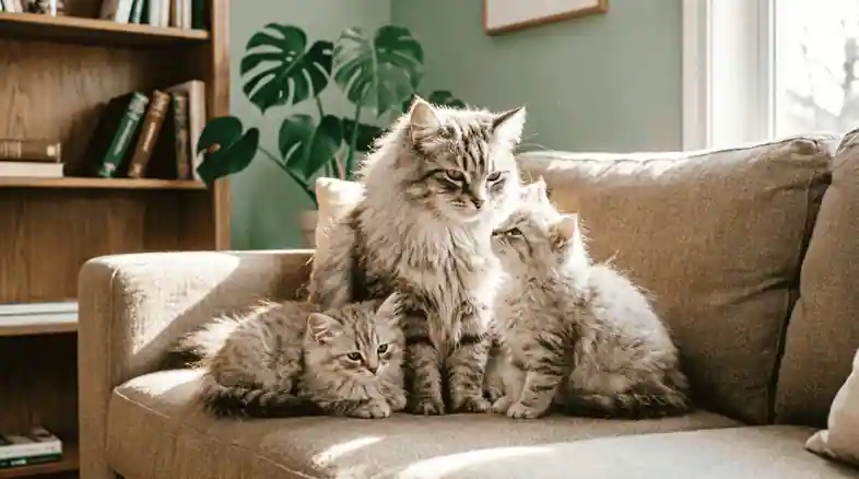 Сибирская кошка с котятами